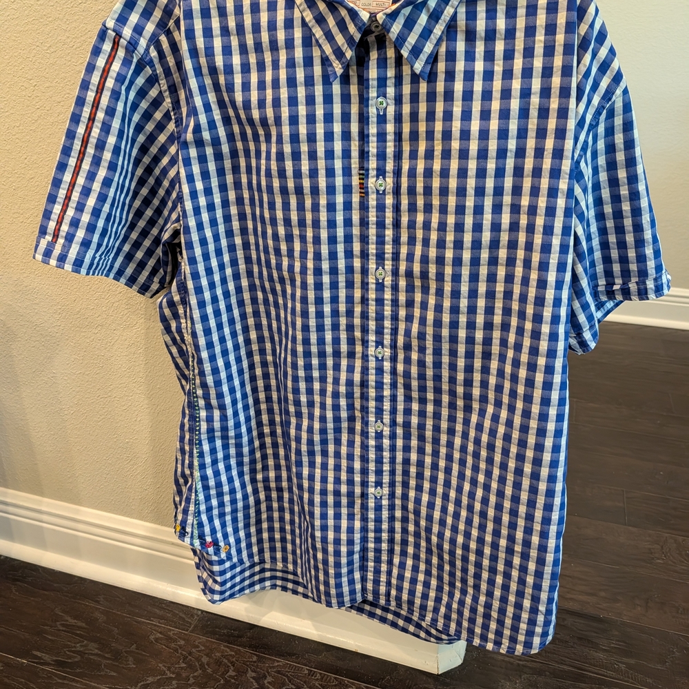 Robert Graham Blue and White Plaid Men's Shirt With Subtle Details